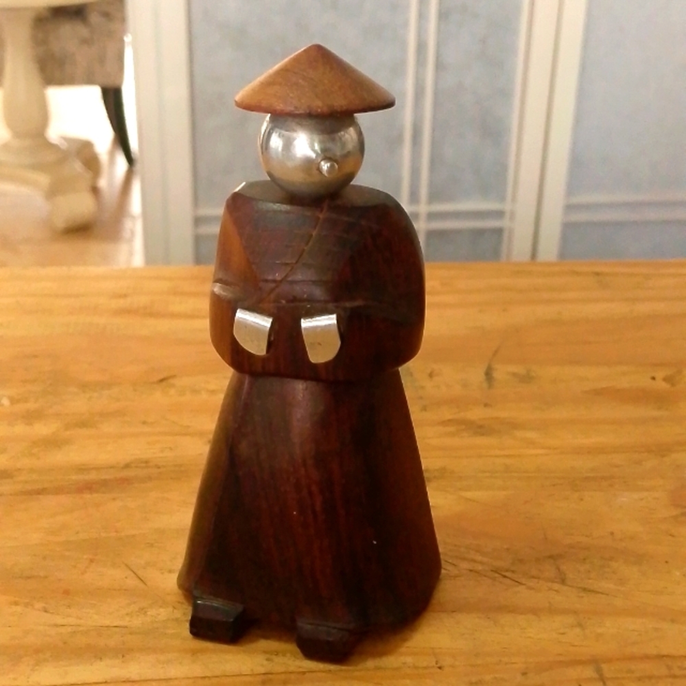 Antique Mid Century Modern Wood Peppermill by Peugeot